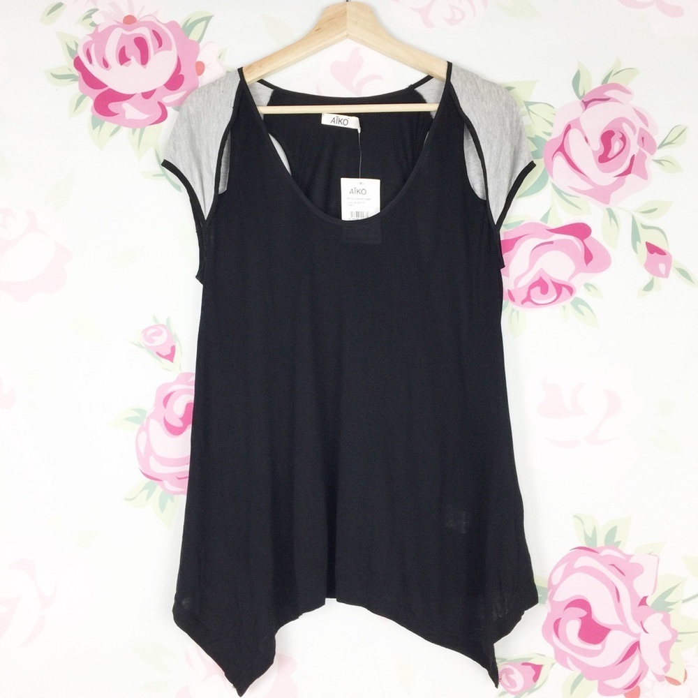 NEW Aiko Black Asymmetric Colorblock Shirt XS